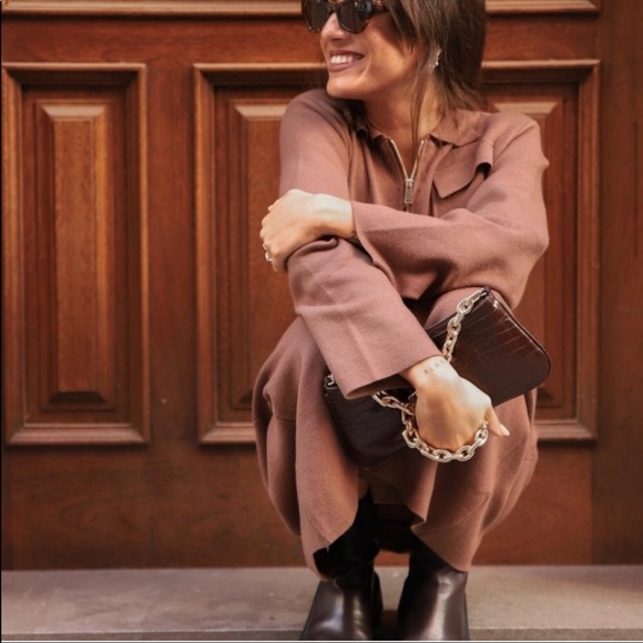 Zara Burgundy Brown Fall Chain Strap Animal Embossed Shoulder Bag - Picture 8 of 15